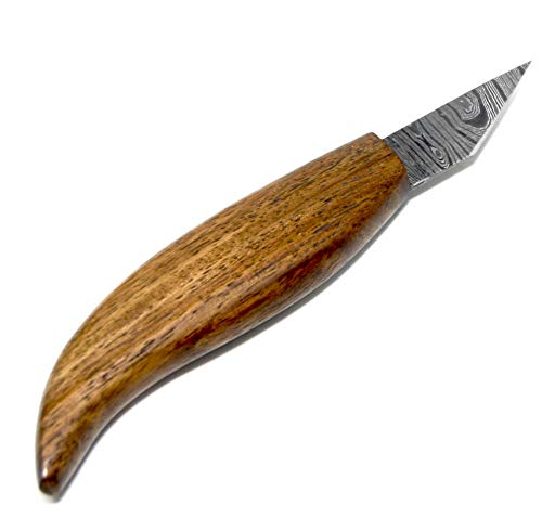 ShowJade Damascus Steel 1095/15n20 Chip Knife Wood Carving Knife with Walnut Handle Wood Carver Small Knife Whittling Wood Working