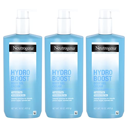 Neutrogena Hydro Boost Fragrance-Free Body Gel Cream with Hyaluronic Acid, Non-Greasy, Fast Absorbing Moisturizer & Hydrating Full Body Cream for Sensitive Skin, Paraben-Free, 16 oz (Pack of 3)