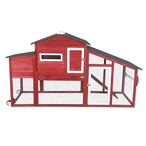 Gowoodhut 69in Chicken Coop Hen House, Chicken House Outdoor with Run Mobile Hen House Large Nesting Box Back Yard Outdoor Wooden Poultry Cage, UV Proof Asphalt Roof