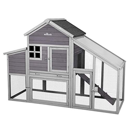 Chicken Coop Hen House with Large Nesting Box 65" Outdoor Wooden Poultry Cage Back Yard Rabbit Hutch, UV Proof Panel Roof