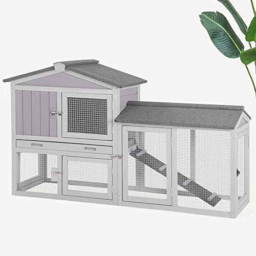 MEDEHOO Chicken Coop Wooden Outdoor Hen House 6 Access Doors Rabbit Hutch with Run, Deeper Leakproof Pull-Out Tray and Weatherproof Roof