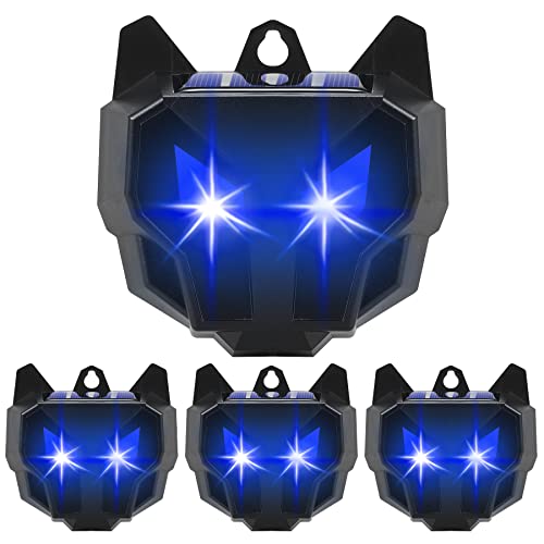 4 Pack Solar Animal Repeller Outdoor with Blue Strobe Lights, Night Guard Animal Predator Repellent for Scares Raccoon Skunk Coyote Deer Repellent for Yard Chicken Coop Garden Farm Protection