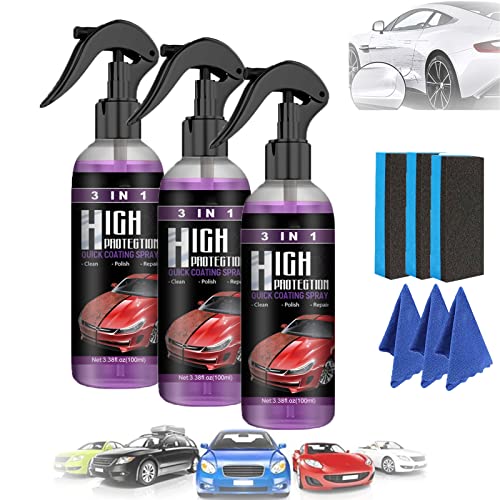 3 In 1 Ceramic Car Coating Spray, 3 In 1 High Protection Quick Car Coating Spray, High Protection 3 In 1 Spray, Nano Car Scratch Repair Spray For All Colors Car Paint (100ml-3pcs)