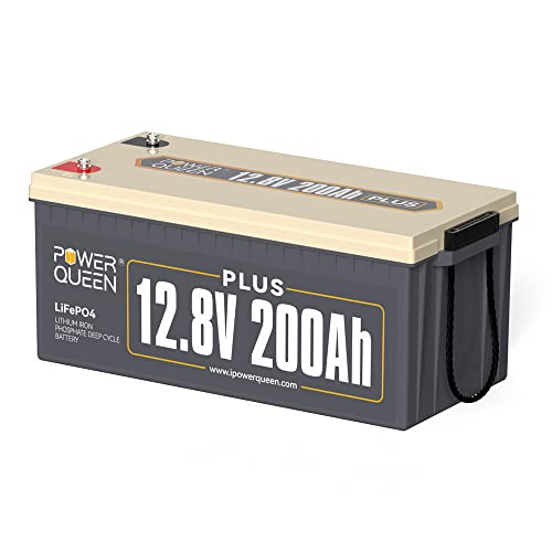 Power Queen 12V 200Ah Plus LiFePO4 Battery, 2560Wh Lithium Battery Built-in 200A BMS,over 4000 Cycles, Backup Battery in Case of Power Outage, Perfect for RV, Off-Grid System, Solar