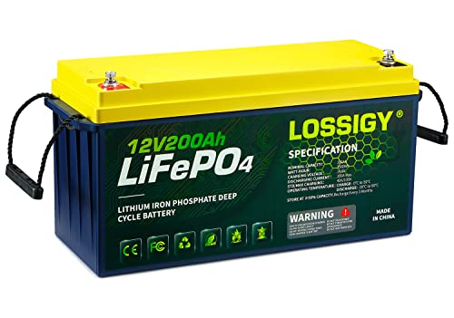 LOSSIGY 12V 200Ah LiFePO4 Lithium Battery, 2560Wh Power Supply Built-in 100A BMS, Perfect for Marine, RV, Solar System, Trailer