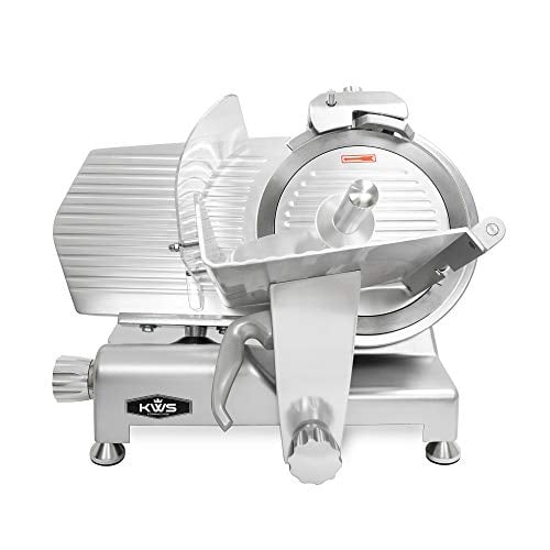 KWS MS-12ES Metal Collection Commercial 420W Electric Meat Slicer 12-Inch with 304 Stainless Steel Blade & Extended Back Space, Frozen Meat/Cheese/Food Slicer Low Noises [ ETL, NSF Certified ]