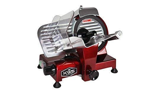 KWS MS-6RT Premium 200w Electric Meat Slicer 7.67-Inch in Red Teflon Blade, Frozen Meat Deli Meat Cheese Food Slicer Low Noises Commercial and Home Use