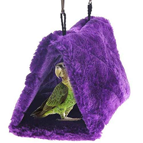 SAPPSEN Winter Warm Plush Pet Bird Hut Nest Hammock Hanging Cage Warm Nest Happy Snuggle Cave Tent Sun Conure Green Cheek Bird Parrot Shed Hammock (Purple)