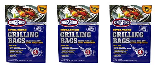 Kingsford Grilling Extra Tough Aluminum Grill Bags, For Locking in Flavors & Easy Grill Clean Up, Recyclable & Disposable, 15.5" x 10", Pack of 4, Silver (hr Pck)