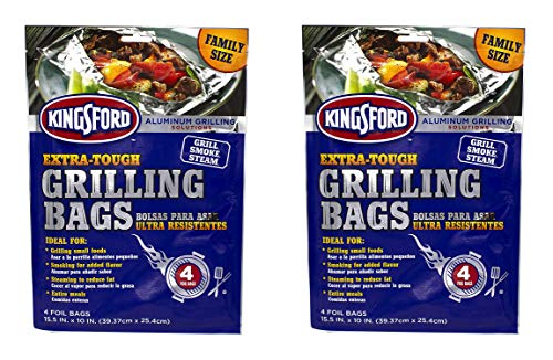 Kingsford Grilling Extra Tough Aluminum Grill Bags, For Locking in Flavors & Easy Grill Clean Up, Recyclable & Disposable, 15.5" x 10", Pack of 4, Silver (wo ack)