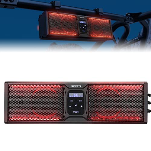 kemimoto UTV Sound Bar 16 Inch ATV SoundBar UTV Sound System SXS Speakers Waterproof Bluetooth Connectivity with Multicolor LED Lighting Compatible with Polaris RZR Can-Am Defender Maverick