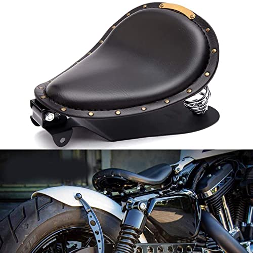 Black Leather Motorcycle Rivet Bobber Solo Seat Spring Base Plate Bracket Kit For Harley Sportster XL 883 1200 48 (Black-Rivet)