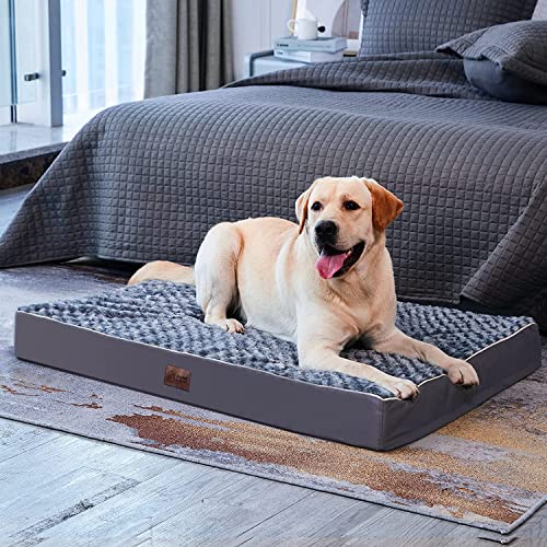 Large Orthopedic Dog Bed for Medium, Large and Extra Large Dogs, Egg-Crate Foam Pet Bed Mat with Rose Plush Removable Cover, Waterproof Lining, and Non-Slip Bottom, Machine Washable (L(36''X27''X3''))