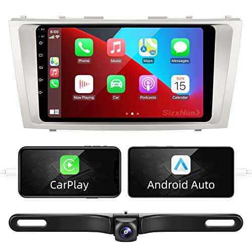 SizxNanv for Camry Android 10 Touch Screen Compatible with Carplay Android Auto,Car Radio Stereo Bluetooth Navigation Media Player GPS WiFi FM/AM Rear Camera for Toyota Camry 2007 2008 2009 2010 2011