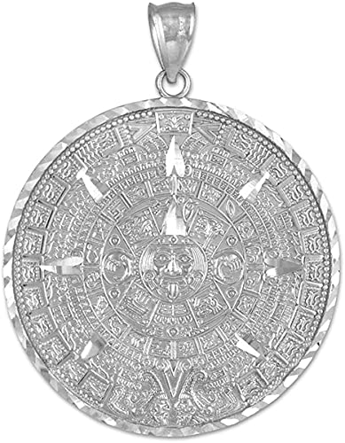 .925 Sterling Silver Round Aztec Mayan Calendar Charm Pendant - 25.4 Millimeters