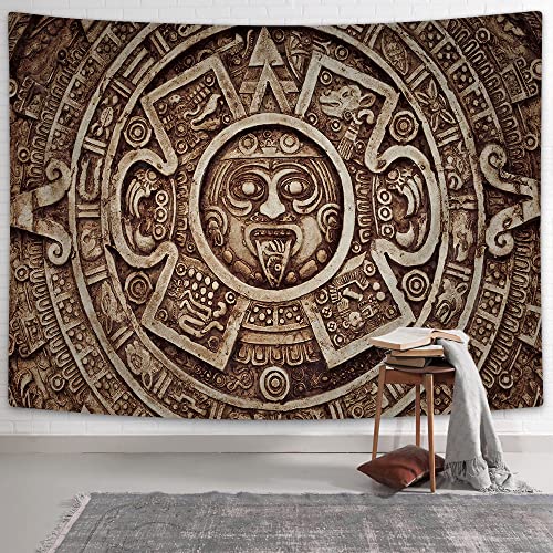 Mayan Calendar Tapestry Wall Hanging, Ancient Civilization Mayan Stele Aztec Ethnic Tribal History Wall Decor Tapestries, Vintage Retro Tapestry Wall Art Hanging for Bedroom Living Room Dorm