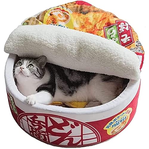 Ramen Noodle Cat Bed,Dog Bed,Cute cat Bed,Keep Warm and Super Soft Creative Pet Nest,cat beds for Indoor Cats,Removable Washable Cushion,Dog Cat Bed for Small Medium Large Dogs and Cats (Medium, Red)