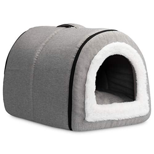 Hollypet Line Cat Bed, Self-Warming 2 in 1 Foldable Cave House Animal Shape Nest Pet Sleeping Bed, Gray