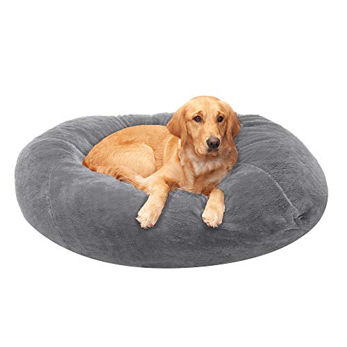 Furhaven XL Dog Bed Plush Faux Fur Beanbag-Style Ball Nest w/ Removable Washable Cover - Gray Mist, Jumbo