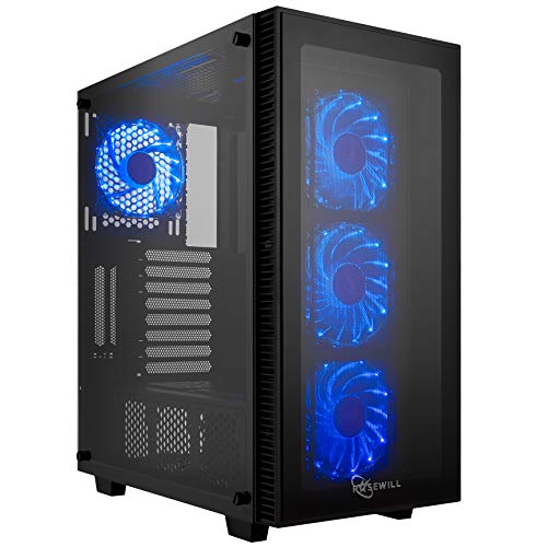 Rosewill ATX Mid Tower Gaming PC Computer Case with Blue LED Fans, 360mm AIO Water Cooling Radiator Support, 3 Sided Tempered Glass, Great Cable Management/Airflow - CULLINAN MX-Blue