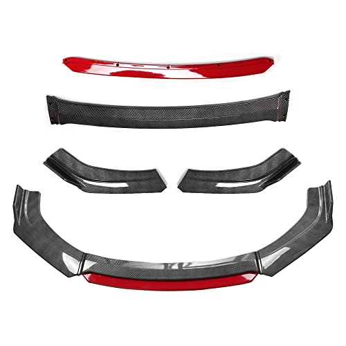 OTOEZ Universal Car Front Bumper Lip Automotive Front Splitter Cover Car Spoiler Protector Compatible With Most Honda Toyota Chevy Ford Nissan Hyundai Vehicles, Trucks, SUVs (Carbon Fiber Black + Red)