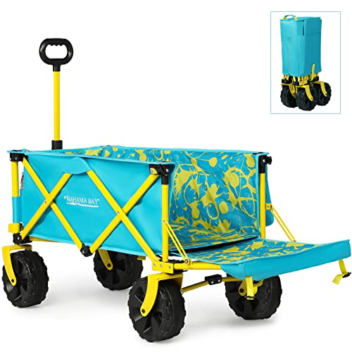 Beach Wagon Cart with Big Wheels, Collapsible Utility Wagon Heavy Duty Folding,Ideal for Outdoor Sand Camping Garden Pet by Old Bahama Bay