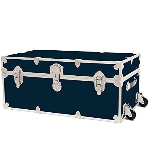 Rhino Trunk & Case Large Armor Trunk with Removable Wheels, Summer Camp, College, Storage 32"x18"x14" (Navy Blue)