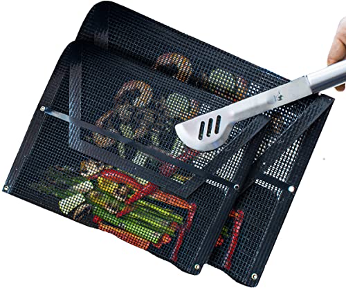 Kona Mesh Grill Bags - For Outdoor & Indoor Grills - Patented Easy Close BBQ Grilling Bags For Veggies - Reusable, Non Stick & Easy to Clean (1 Large and 1 Medium)