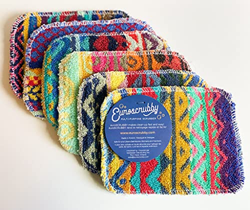 EuroSCRUBBY 6Pc Value Pack - Free Standard Shipping - Made in Europe of 100% Cotton and Tree Resin Fibres, Environmentally Friendly - Reusable and Recyclable