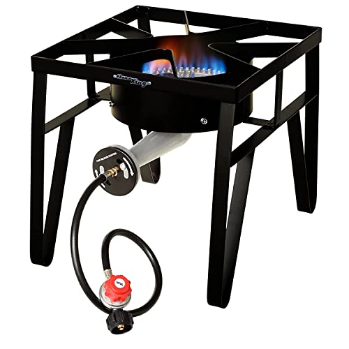 Flame King Heavy Duty 200K BTU, 0-20 PSI, Propane Gas Single Burner Bayou Cooker Outdoor Stove for Home Brewing, Turkey Fry, Maple Syrup Prep, Cajun Cooking