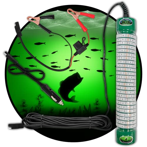 Green Underwater Fishing LED Light 15000 Lumens 12 Volt Night Fish Attracting Saltwater IP68 Waterproof Pro15DX w Alligator Clips and Cigarette Lighter QD Adapters, Long 30ft Cord, Made in Texas