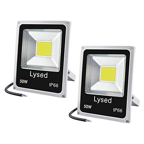 Lysed 50W 12V LED Flood Lights 2-Pack, DC 12V-60V Daylight White Security Light Outdoor IP66 Waterproof Bowfishing Lights