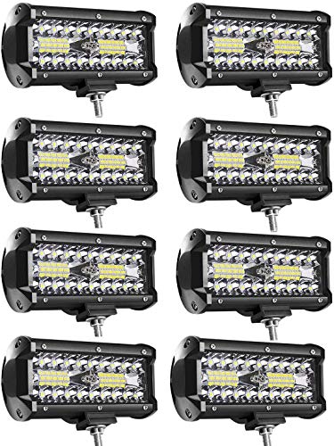 Turboo LED Pods, 7 Inch 120W LED Light Bar, 24000LM Spot Flood Combo Off Road Light Triple Row LED Work Light Driving Fog Lamps for Pickup Truck Jeep ATV UTV SUV Boat Light