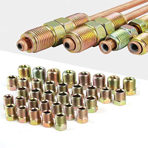 MuHize Brake Line Fittings - 32 PCS Brass Brake Line Fitting Kit for 3/16" and 1/4" Inverted Flares Brake Line Tube