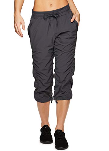 RBX Active Women's Stretch Woven Lightweight Body Skimming Drawstring Capri Pant Charcoal S21 M