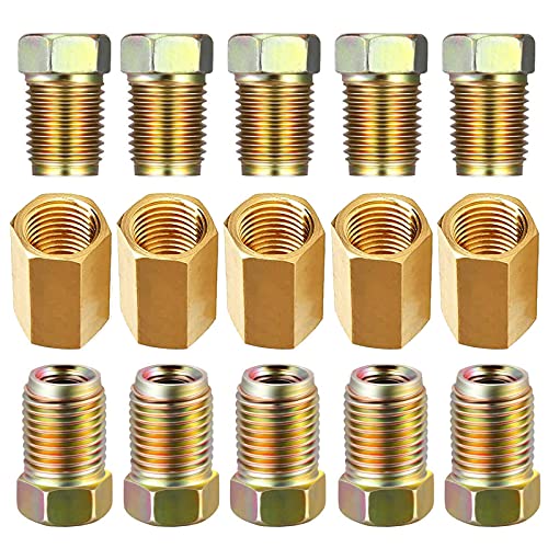 MuHize Brake Line Fittings - 15 Pieces 3/8'-24 Threads Assortment Brake Fitting for 3/16 Inch Brake Line Tube (5 Unions, 10 Nuts)