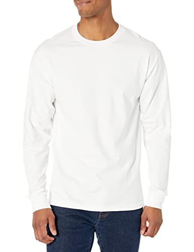 Hanes Men's Long Sleeve Beefy-T Shirt, White, Medium (Pack of 2)