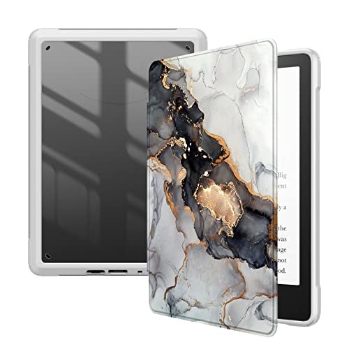 Fintie Hybrid Slim Case for 6.8" Kindle Paperwhite (11th Generation-2021) and Kindle Paperwhite Signature Edition - Shockproof Cover with Transparent Back Shell, Cloudy Marble