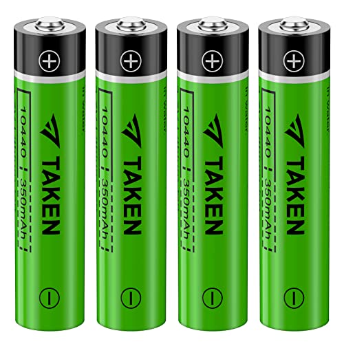 Taken 10440 Lithium ion Batteries, 4 Pack Rechargeable 3.7v Battery for Flashlight