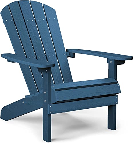 YEFU Plastic Adirondack Chairs Weather Resistant, Patio Chairs 5 Steps Easy Installation, Like Real Wood, Widely Used in Outdoor, Fire Pit, Deck, Lawn, Outside, Garden Chairs (Navy Blue)