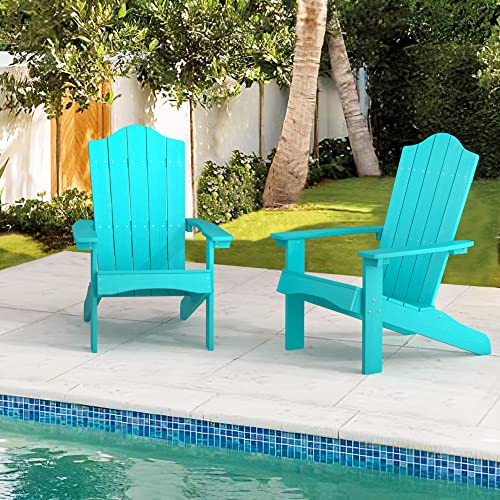 LUE BONA Adirondack Chairs Set of 2, Aruba Blue Poly Adirondack Chair, Modern Plastic Adirondack Fire Pit Chairs Weather Resistant for Patio, Porch, Deck, Pool, Garden, Backyard