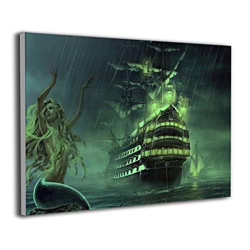 Song Art Canvas Wall Art Prints Storm Mermaid Pirate Life Ghost Ship Sailing -Photo Paintings Modern Home Decoration Giclee Artwork-16x20 Inch Ready to Hang