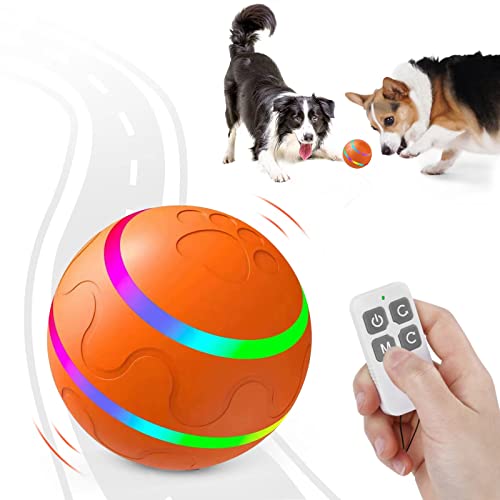 Fuliuyu Interactive Dog Toys for Boredom and Stimulating with Remote Control LED Lights, Automatic Self Moving Active Rolling Ball for Puppy Small Medium Large Dogs - USB Rechargeable