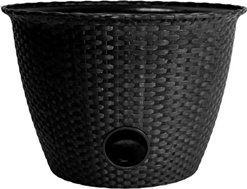 The HC Companies Woven Garden Hose Pot - Durable Lightweight Decorative Hose Pot for Yard, 100-Foot Capacity Hose Storage, Black