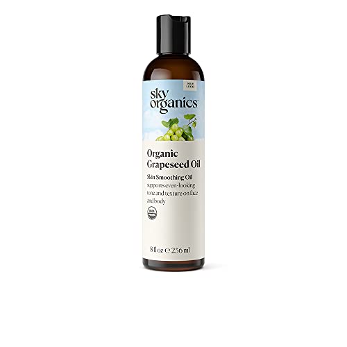 Sky Organics Organic Grapeseed Oil for Face, 100% Pure & Cold-Pressed USDA Certified Organic to Moisturize, Clarify & Brighten, 8 fl. Oz