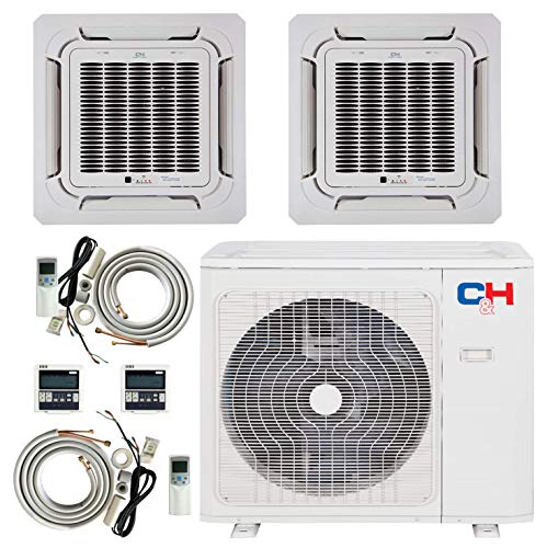 Dual 2 Zone 12000 12000 Ductless Mini Split Ceiling Cassette Air Conditioner Heat Pump Multi Sophia Series