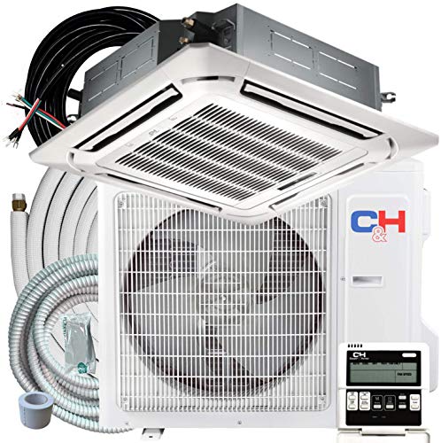 Cooper & Hunter 9,000 BTU Ceiling Cassette Ductless Mini Split AC/Heating System with Heat Pump Wall Thermostat and Installation Kit