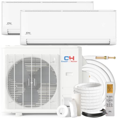 Cooper&Hunter OLIVIA Series (Latest Model) 6000 + 6000 BTU Dual Zone Wall Mount Ductless Mini Split A/C and Heater with 16ft Installation Kits