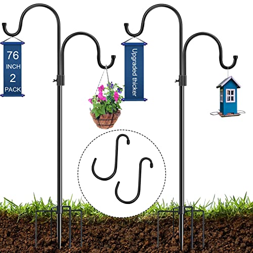 Fenfwn 2 Pack 76 Inch Shepherds Hooks for Outdoor, Sturdy Bird Feeder Pole, Adjustable Garden Hook with 5 Prog Base, for Hanging Hummingbird Feeder, Plant Baskets, Wedding