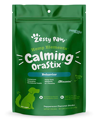 Zesty Paws OraStix for Dogs - Calming Dental Sticks for Stress and Anxiety Relief with Hemp Melatonin Chamomile Dog Tartar Teeth Cleaning Calm Composure for Fireworks and Thunderstorms 12oz